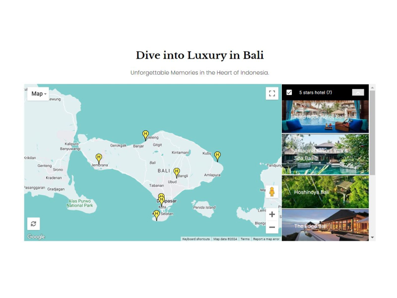 Google Maps Widget with 5 Stars Hotels of Bali